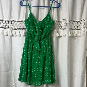 Ya Los Angeles Green Polka Dot Ruffle Mini Dress